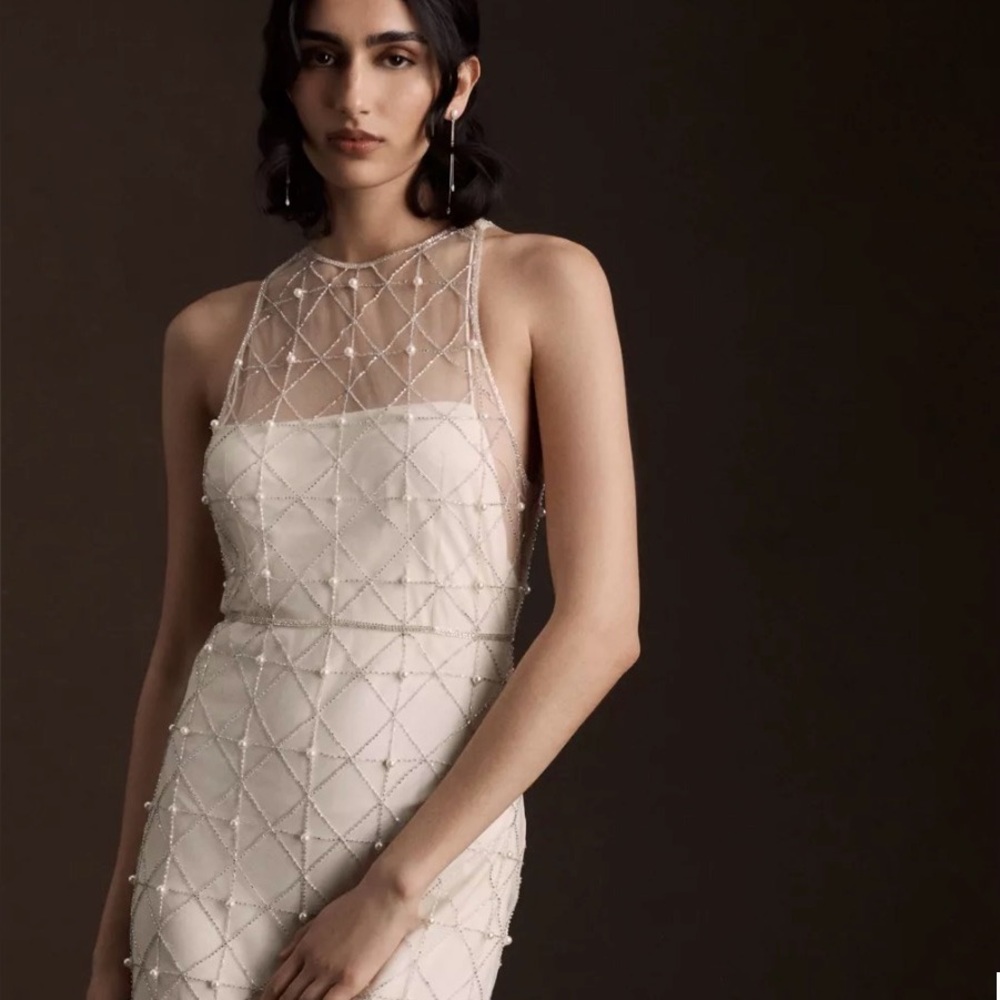 BHLD Clemence Wedding Ivory Pearl-Grid Halter Dress
